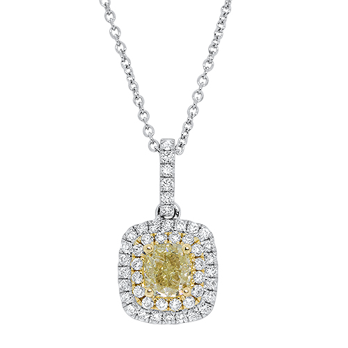 View Fancy Yellow Cushion Diamond Pendant With Chain