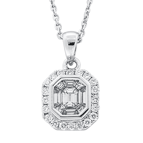 View Diamond Emerald Cut Cluster Pendant With Chain