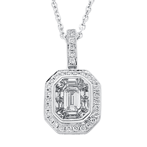 View Diamond Emerald Cut Cluster Pendant With Chain