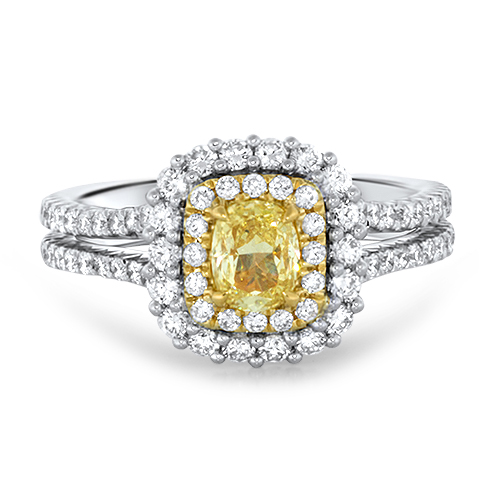 View Fancy Yellow Cushion Diamond Ring