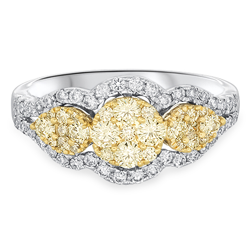 View Yellow Diamond and Diamond Cluster Ring