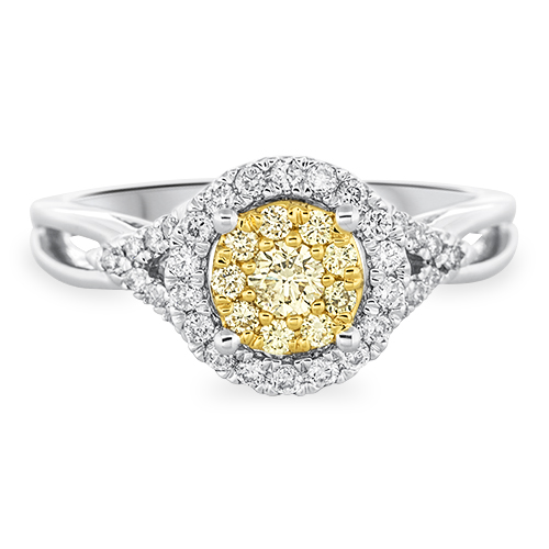 View Yellow Diamond and Diamond Cluster Ring