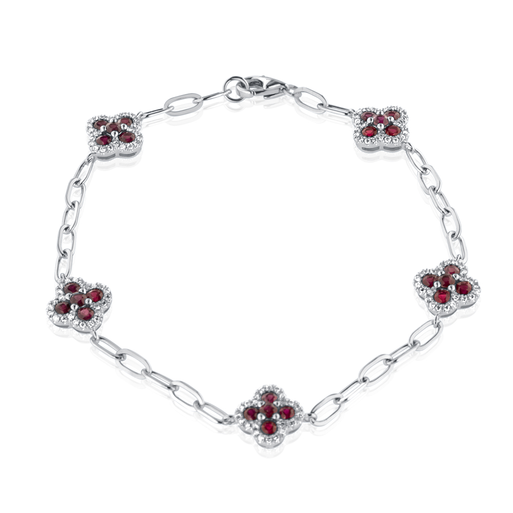 View Ruby And Diamond Clover 5 Section Bracelet