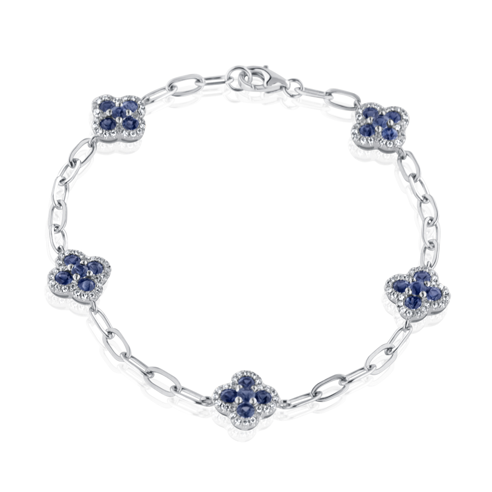 View Sapphire And Diamond Clover 5 Section Bracelet