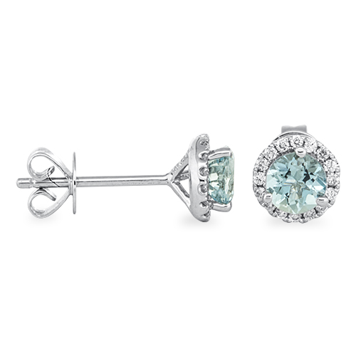 View Aquamarine and Diamond Halo Studs