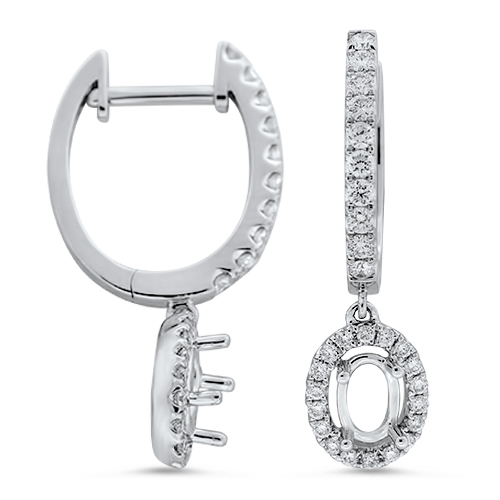 View Diamond Hoop Drop Earrings (6x4MM Center)