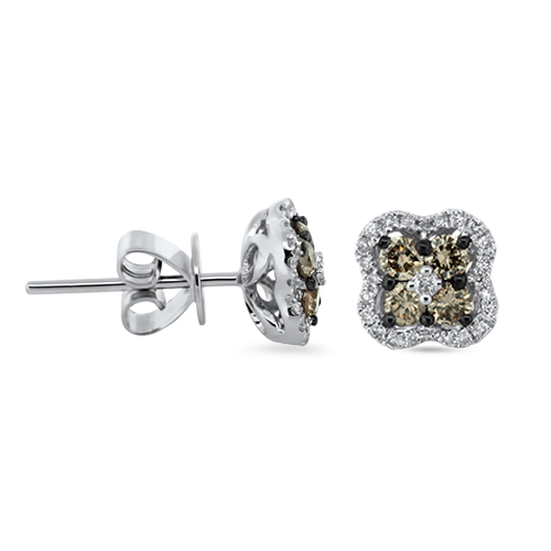 View Brown and White Diamond Mini Clover Cluster Earring