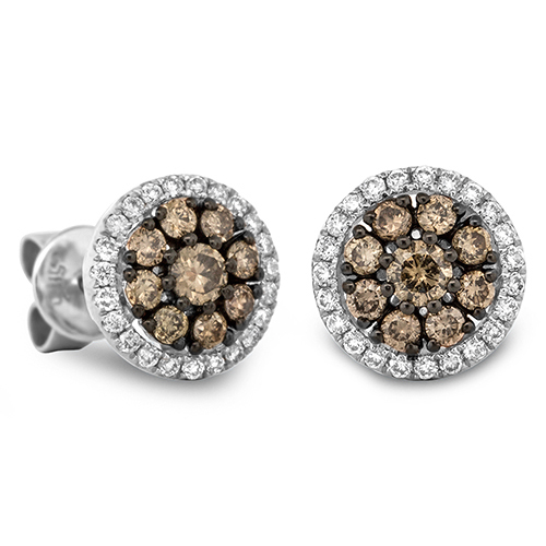 View Brown and White Diamond Round Cluster Earrings