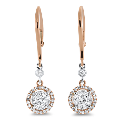 View Diamond Cluster Dangle Earrings (Rose and White Gold)