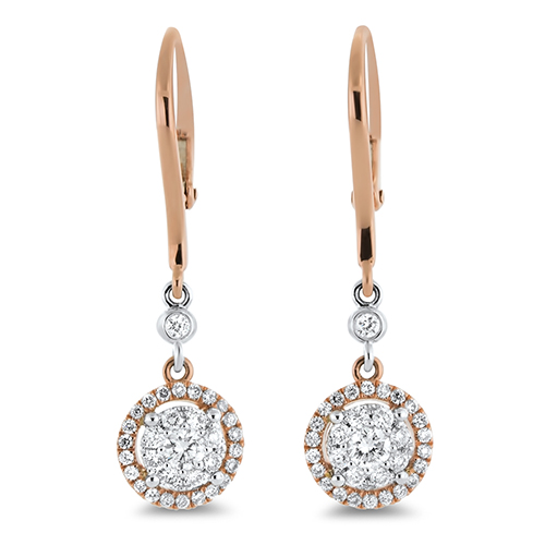 View Diamond Cluster Dangle Earrings (Rose And White Gold)