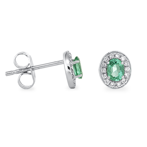 View Oval Emerald And Diamond Earrings