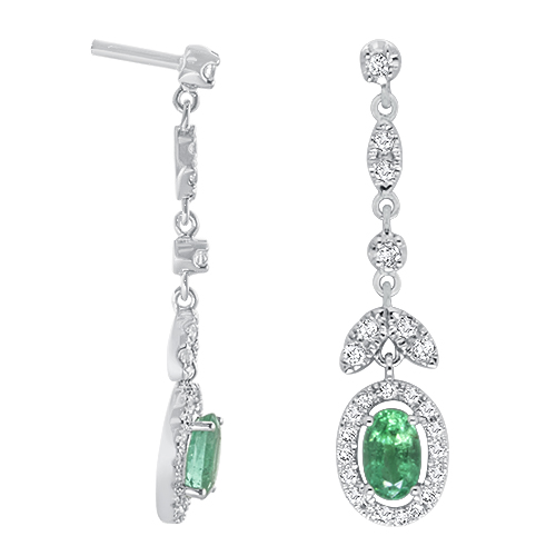 View Emerald And Diamond Drop Earrings