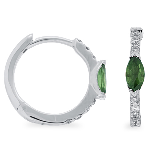 View Emerald and Diamond Thin Huggie Earrings