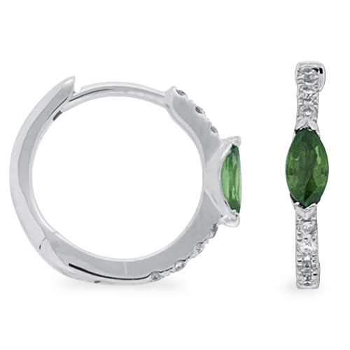 View Emerald And Diamond Thin Huggie Earrings