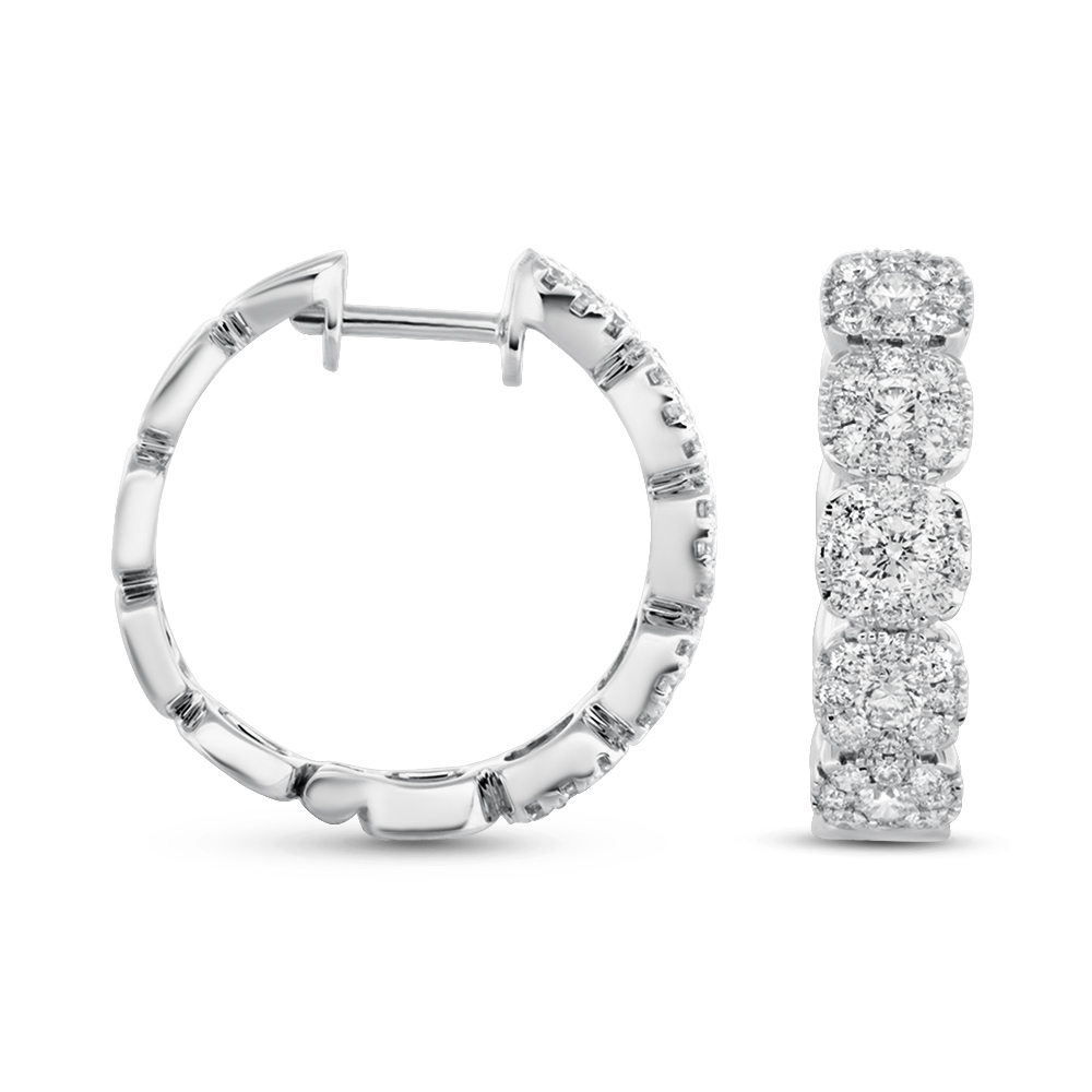 View Cluster Diamond Hoop Earrings