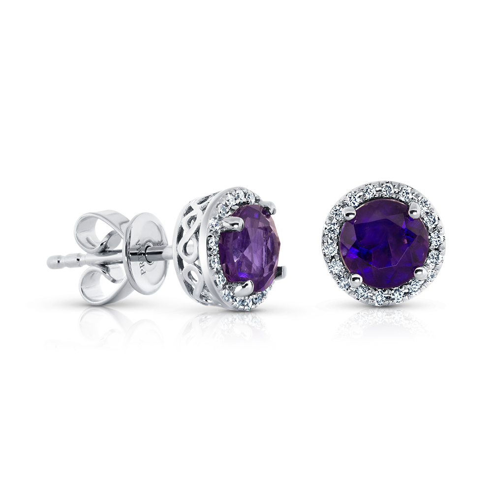 View Amethyst and Diamond Halo Earrings