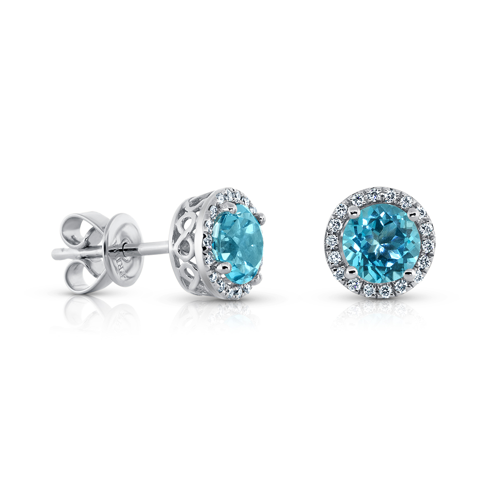 View Blue Topaz and Diamond Halo Earrings