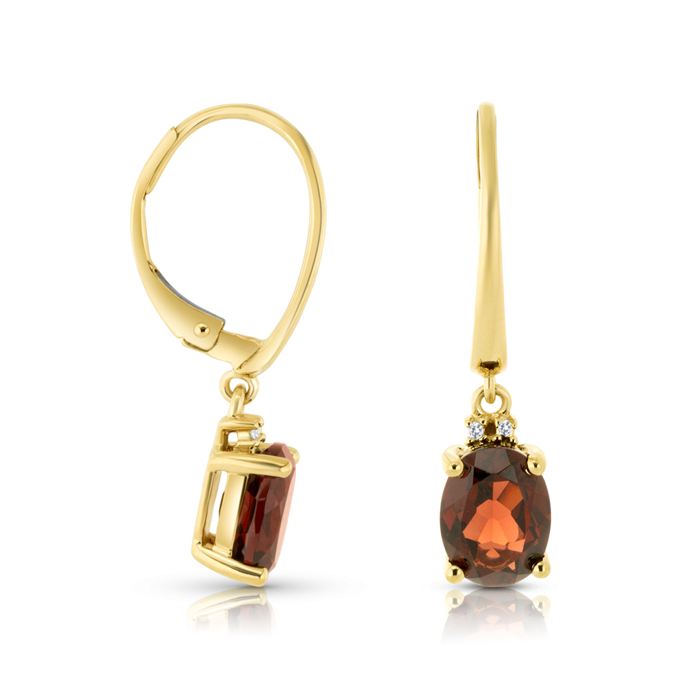 View Garnet And Diamond Drop Earrings (8x6)