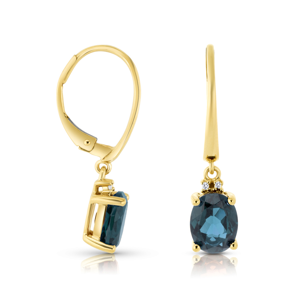 View London Blue And Diamond Drop Earrings (8x6)