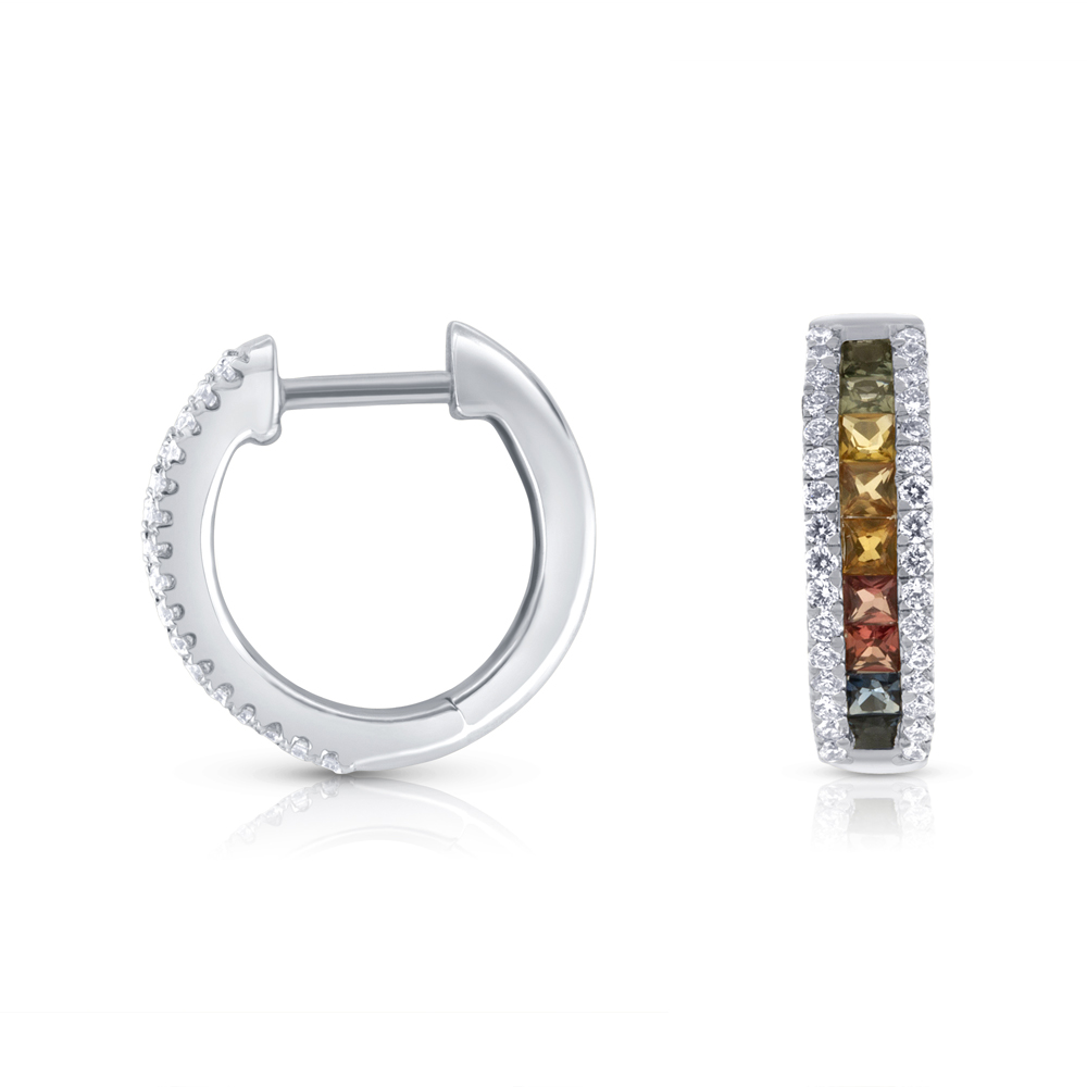 View Multi Sapphire And Diamond Small Hoops