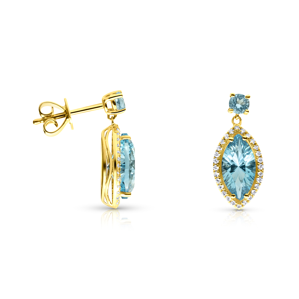 View Marquee Shape Swiss Blue And Diamond Earrings