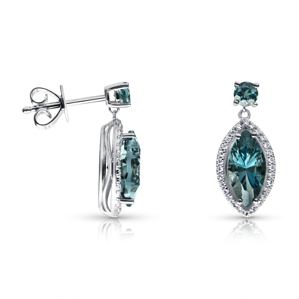 View Marquee Shape London Blue And Diamond Earrings
