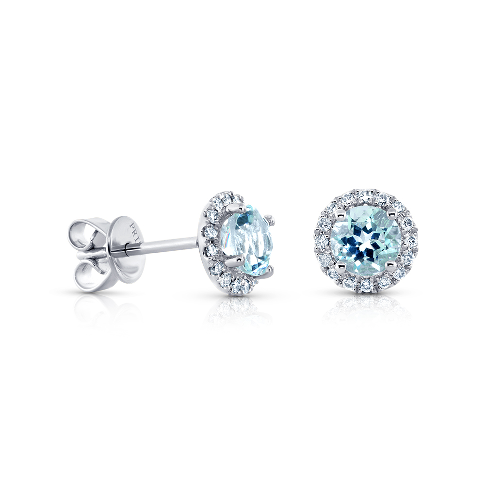 View Aquamarine Halo Diamond Earrings