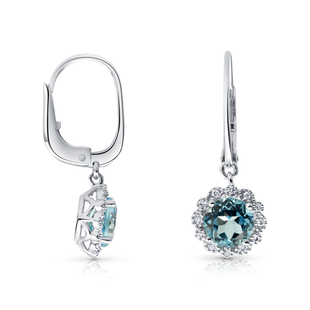 View Swiss Blue And Diamond Dangling Earrings
