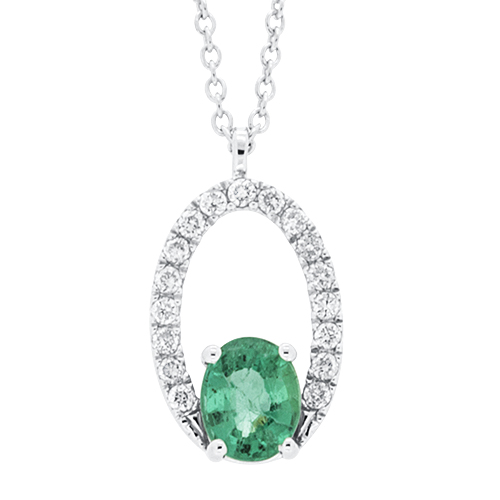 View Emerald and Diamond Oval Pendant With Chain
