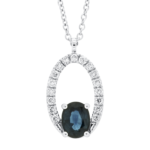 View Sapphire and Diamond Oval Pendant With Chain