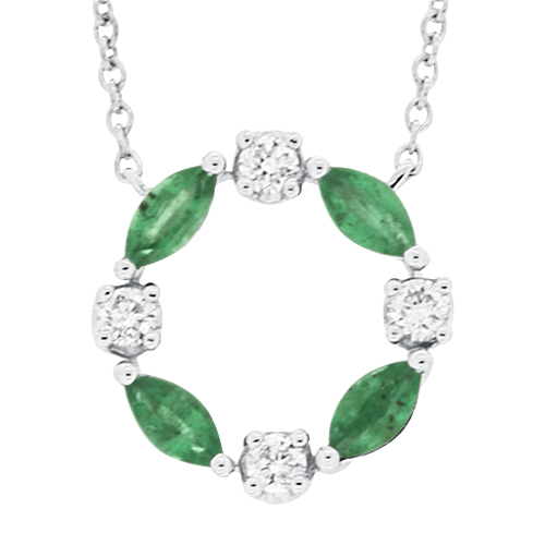 View Emerald and Diamond Circle Pendant On Chain