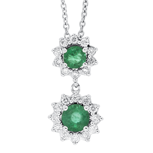 View Emerald and Diamond Double Round Pendant On Chain