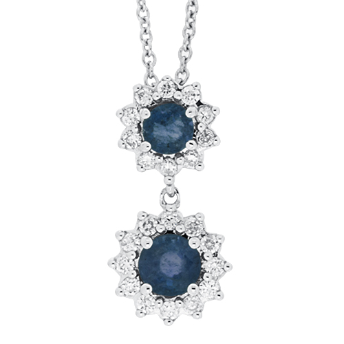 View Sapphire and Diamond Double Round Pendant With Chain