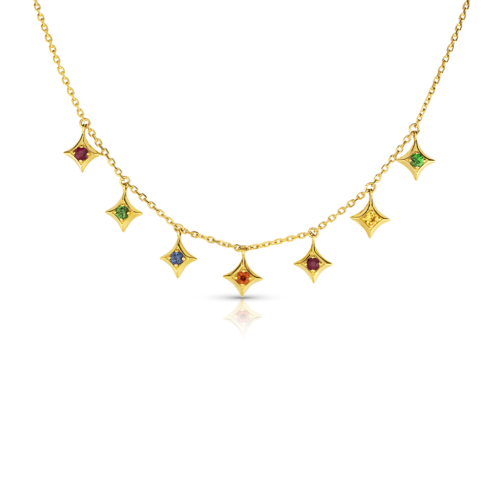 View Multi Color Stone 7 Sections Dangling Necklace