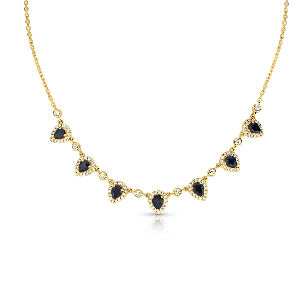 View P/S Sapphire And Round Diamond 7 Section Necklace
