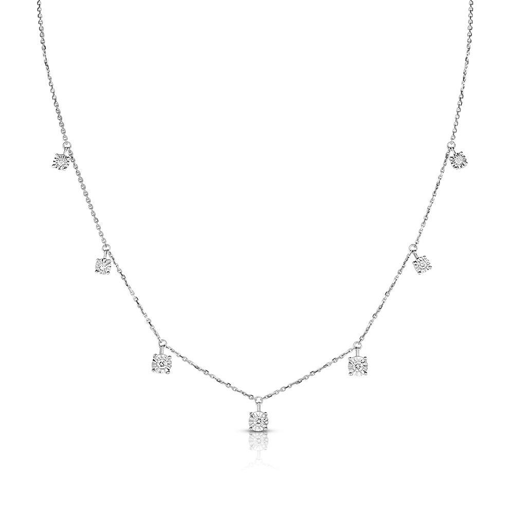 View 7 Section Diamond Illusion Head Necklace