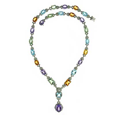 View Multi Color Gem and Diamond Necklace