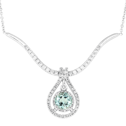 View Diamond and Aquamarine Pear Drop Necklace