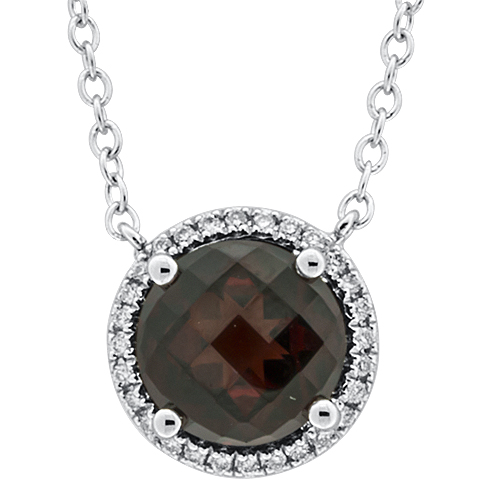 View Diamond and Color Stone Pendant Fancy Round Garnet With Chain