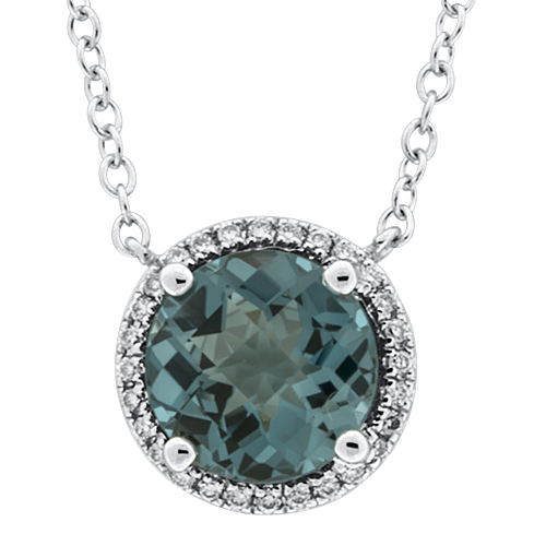 View Diamond and Color Stone Pendant Fancy Round London Blue Topaz With Chain
