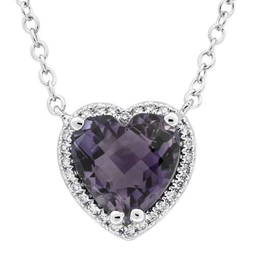 View Diamond and Amethyst Heart Pendant With Chain