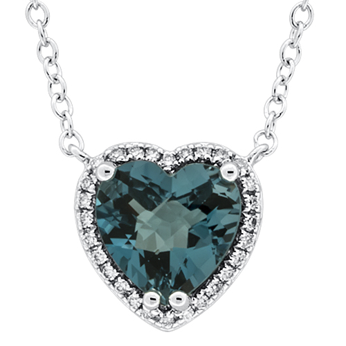 View Diamond and London Blue Topaz Heart Pendant With Chain