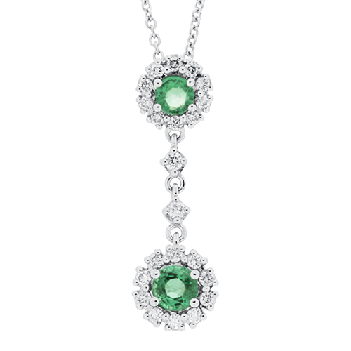 View Emerald and Diamond Round Drop Pendant With Chain