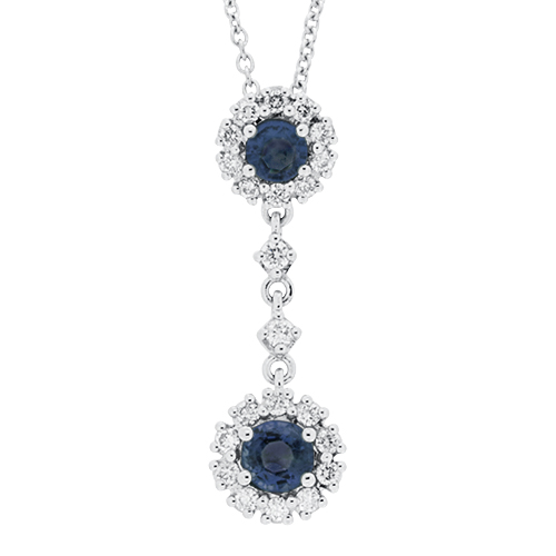View Sapphire and Diamond Round Drop Pendant On Chain