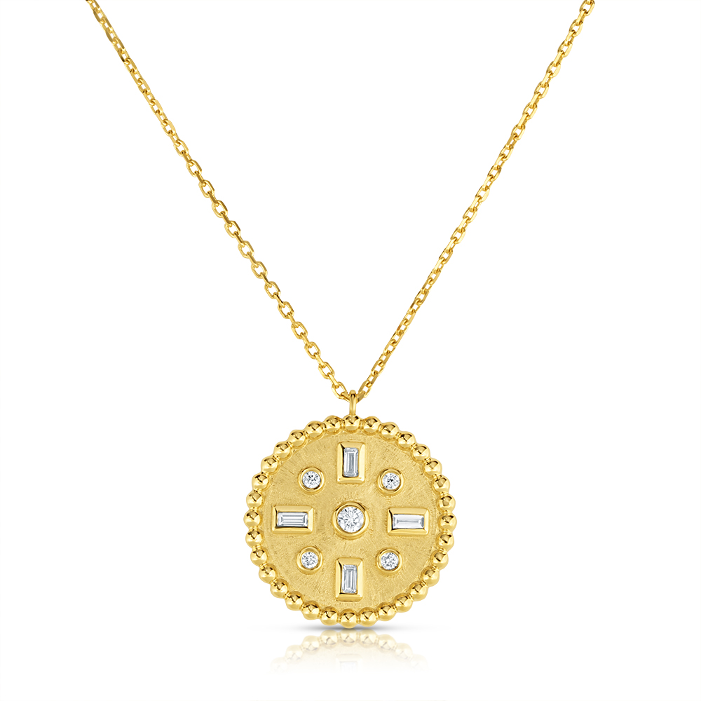 View Baguette And Round Diamond Pendant With Chain