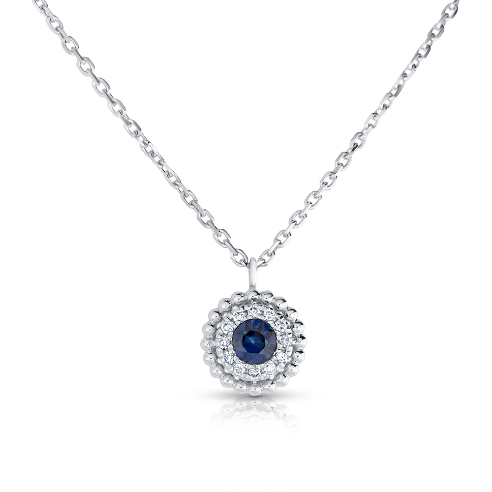 View Rd. Sapphire And Diamond Halo Pendant With Chain