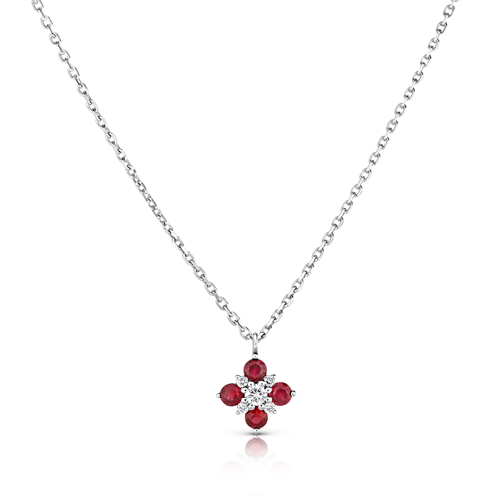 View Ruby And Diamond Flower Pendant With chain