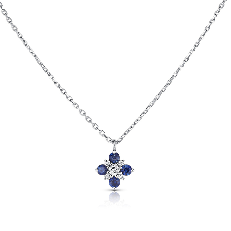 View Sapphire And Diamond Flower Pendant With Pendant