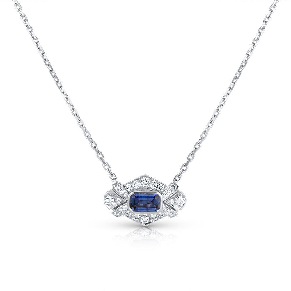 View E/C Sapphire And Diamond Antique Style Pendant With Chain