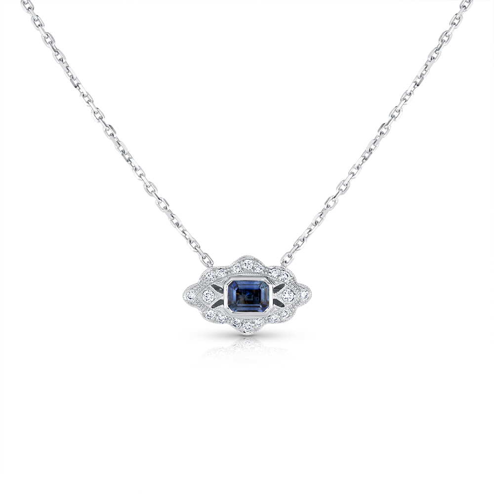 View E/C Sapphire And Diamond Antique Style Pendant With Chain